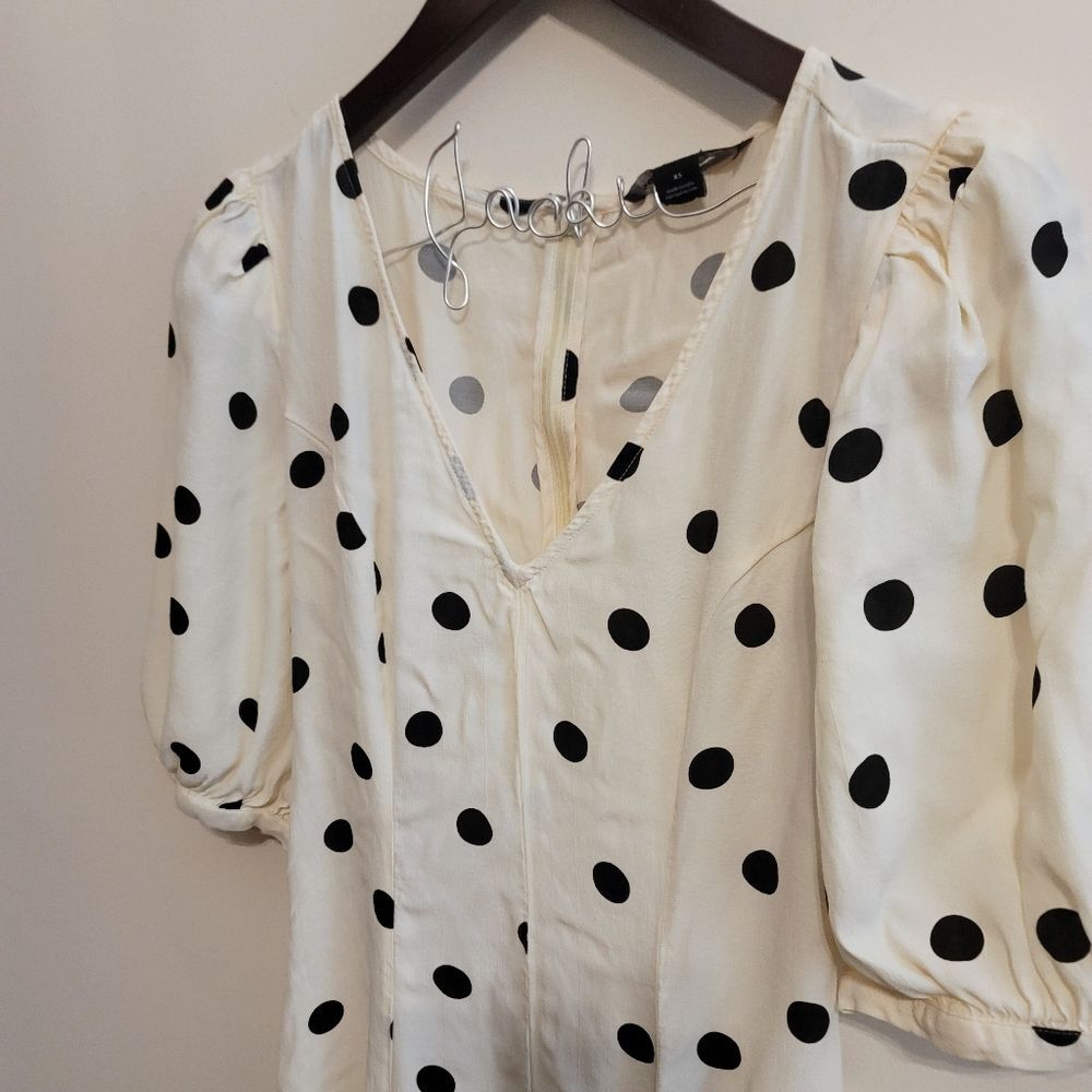 Something Navy Arielle Charnas Black Cream Polka Dot Midi Dress Size XS - Picture 11 of 12
